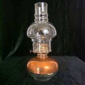 VTG MCM Coppercraft Guild Copper Kerosene Oil Lamp w/ Glass Hooded Chimney 11.5"